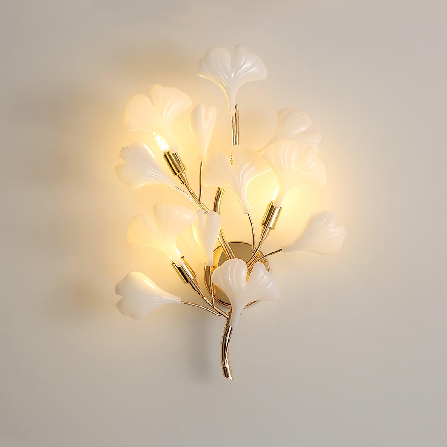Wall Lamp Gingko Ceramic Petal Shades Gold Art Nouveau