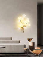 Wall Lamp Gingko Ceramic Petal Shades Gold Art Nouveau