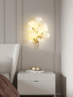 Wall Lamp Gingko Ceramic Petal Shades Gold Art Nouveau