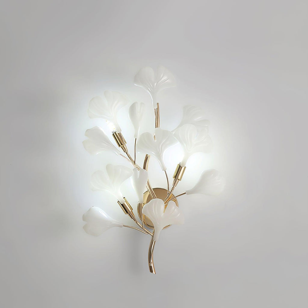 Wall Lamp Gingko Ceramic Petal Shades Gold Art Nouveau