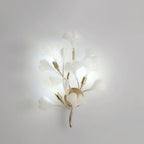 Wall Lamp Gingko Ceramic Petal Shades Gold Art Nouveau