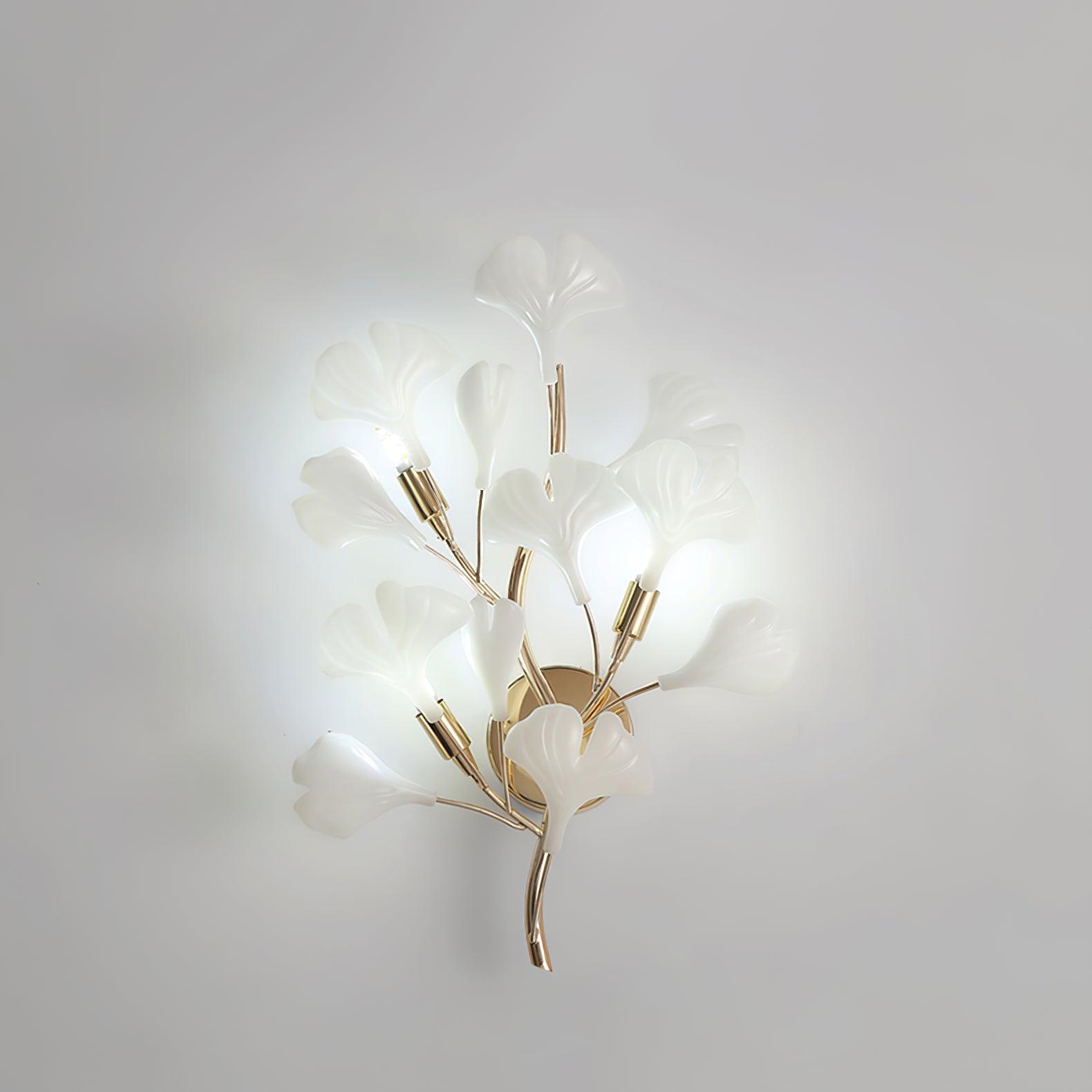 Wall Lamp Gingko Ceramic Petal Shades Gold Art Nouveau