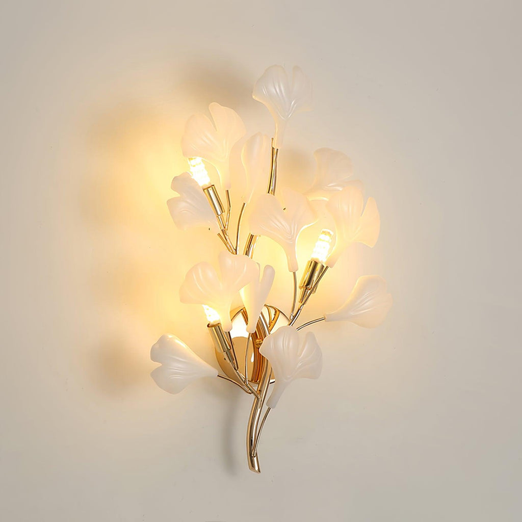 Wall Lamp Gingko Ceramic Petal Shades Gold Art Nouveau
