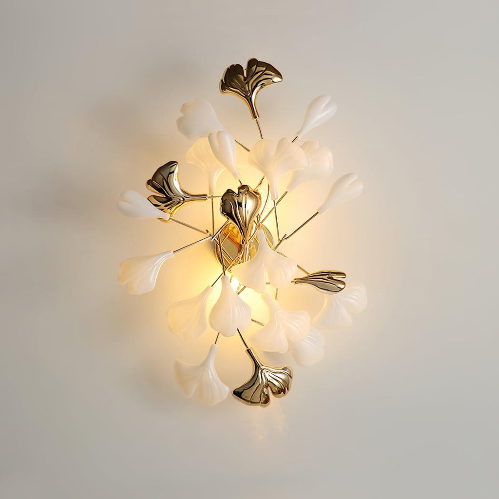 Wall Lamp Gingko Ceramic Petal Shades Gold Art Nouveau