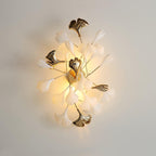 Wall Lamp Gingko Ceramic Petal Shades Gold Art Nouveau