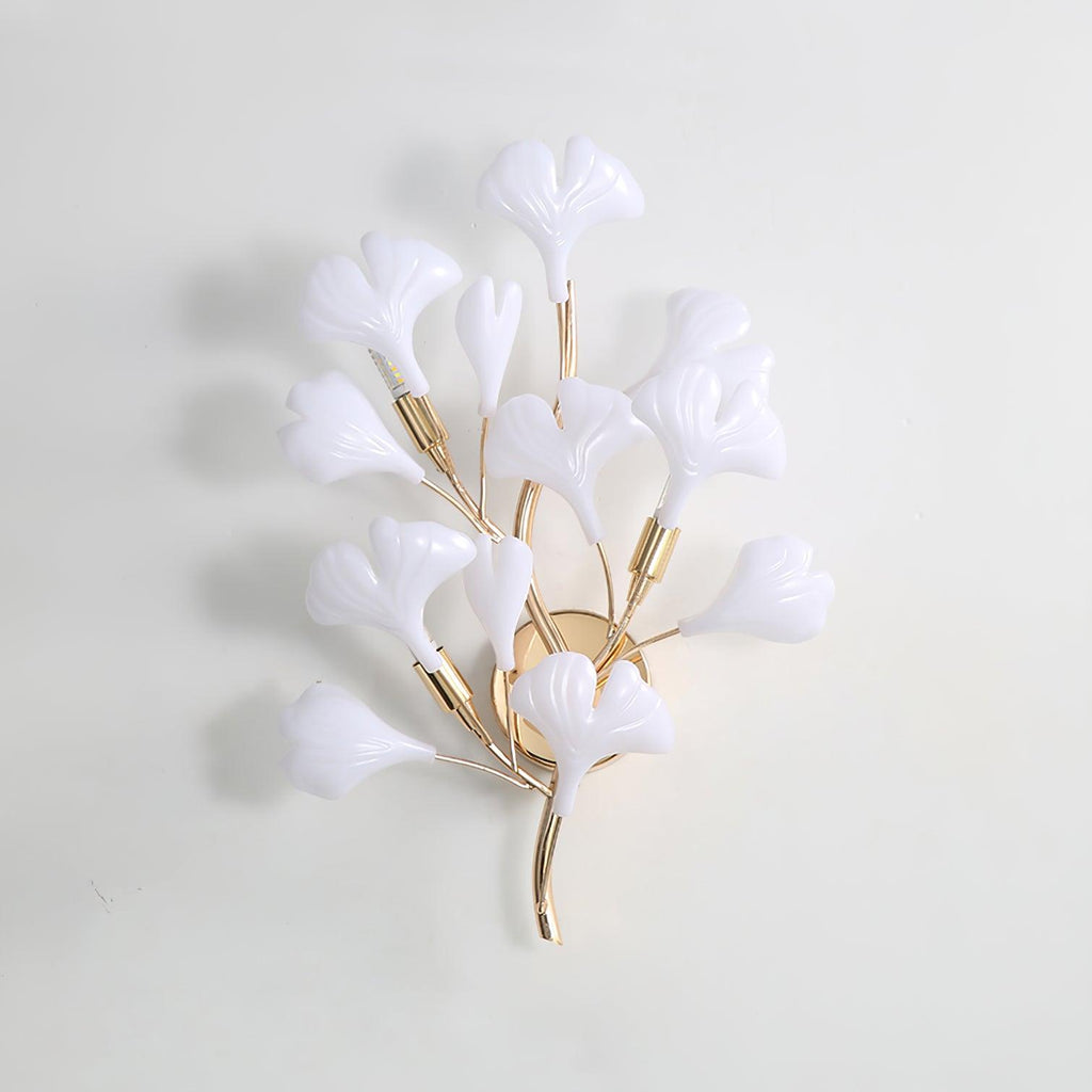 Wall Lamp Gingko Ceramic Petal Shades Gold Art Nouveau