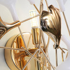 Wall Lamp Gingko Ceramic Petal Shades Gold Art Nouveau
