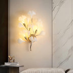 Wall Lamp Gingko Ceramic Petal Shades Gold Art Nouveau