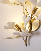 Wall Lamp Gingko Ceramic Petal Shades Gold Art Nouveau
