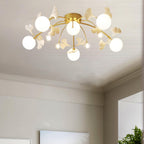 Olivia Nordic Multi Globe Metal/Ceramic Flush Mount Ceiling Light, White/Gold