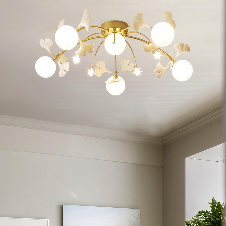 Olivia Nordic Multi Globe Metal/Ceramic Flush Mount Ceiling Light, White/Gold