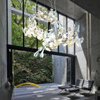 Chandelier Metal Frame Ceramic Gingko Leaf Shade White Gold Modern