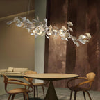 Chandelier Metal Frame Ceramic Gingko Leaf Shade White Gold Modern