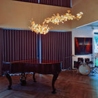 Chandelier Metal Frame Ceramic Gingko Leaf Shade White Gold Modern
