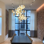 Chandelier Metal Frame Ceramic Gingko Leaf Shade White Gold Modern