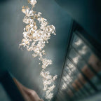 Chandelier Metal Frame Ceramic Gingko Leaf Shade White Gold Modern
