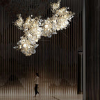 Chandelier Metal Frame Ceramic Gingko Leaf Shade White Gold Modern
