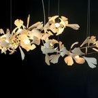 Chandelier Metal Frame Ceramic Gingko Leaf Shade White Gold Modern