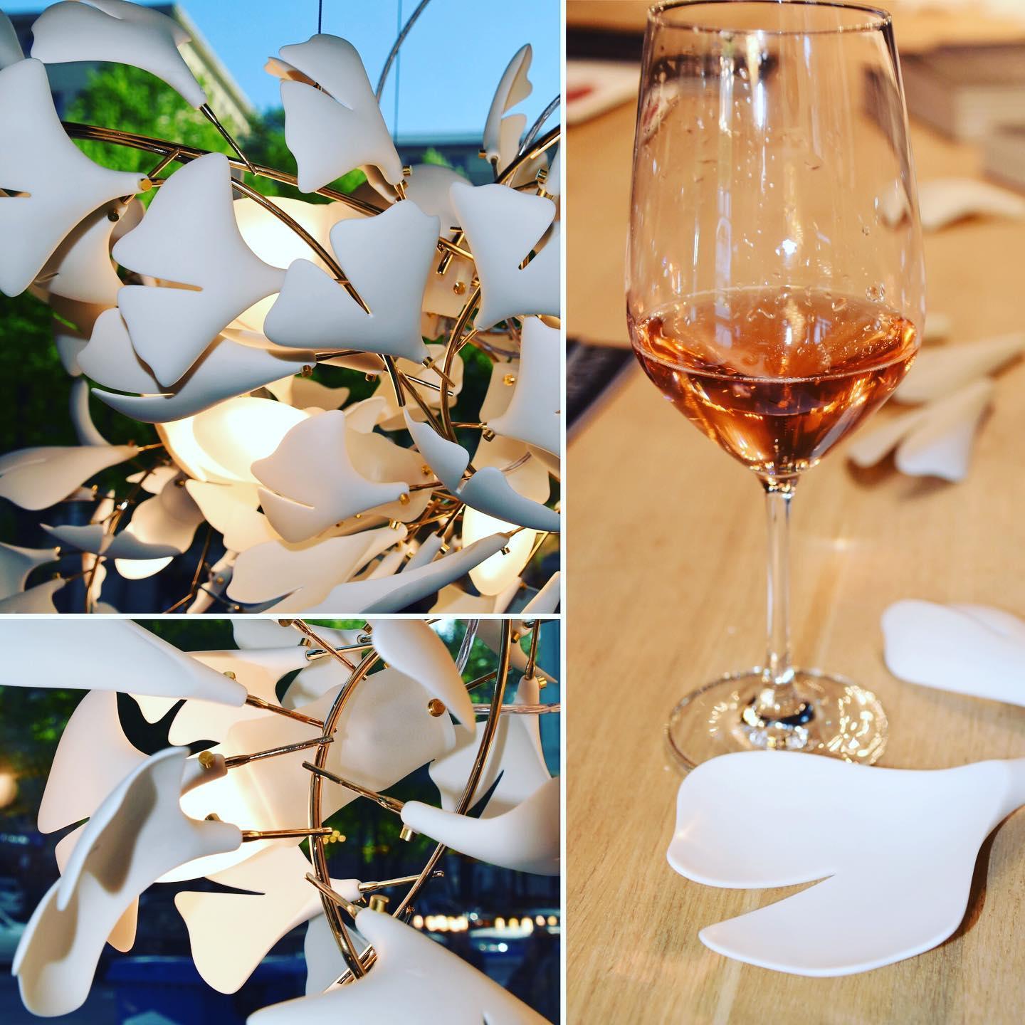 Chandelier Metal Frame Ceramic Gingko Leaf Shade White Gold Modern