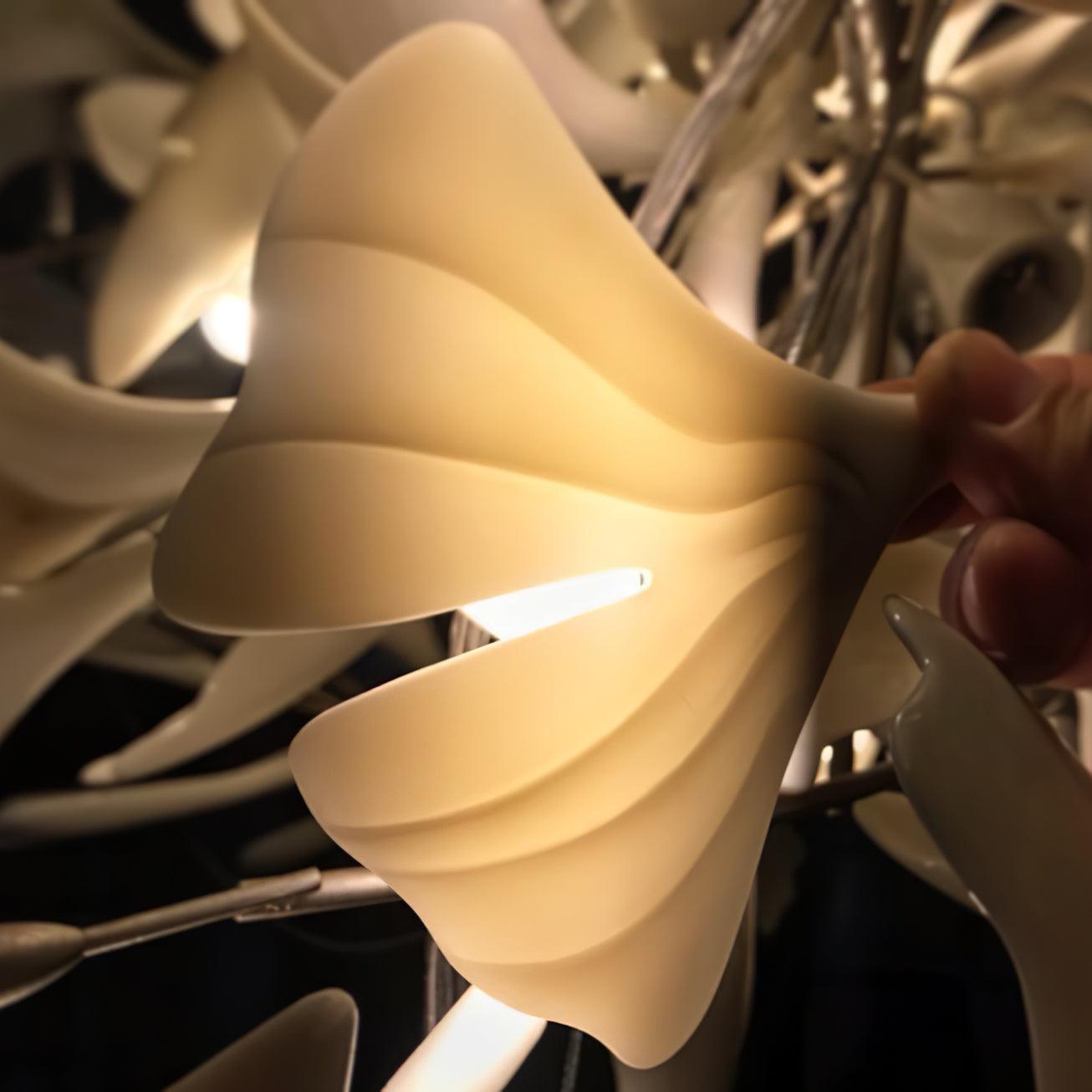Chandelier Metal Frame Ceramic Gingko Leaf Shade White Gold Modern