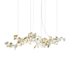 Chandelier Metal Frame Ceramic Gingko Leaf Shade White Gold Modern