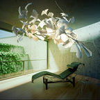 Chandelier Metal Frame Ceramic Gingko Leaf Shade White Gold Modern