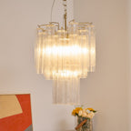 Aurora Chandelier Clear Murano Glass Tube Tiered Modern
