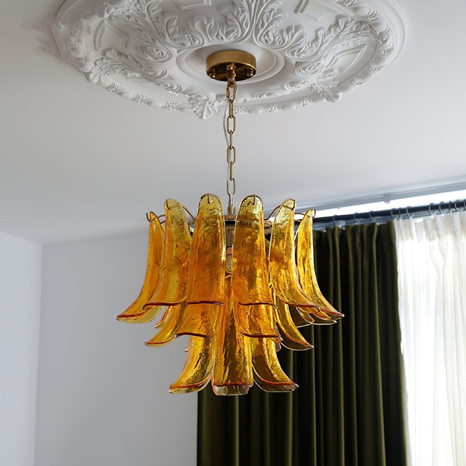 Aurora Chandelier Murano Glass Leaf Golden