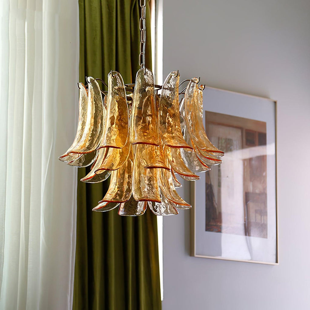 Aurora Chandelier Murano Glass Leaf Golden