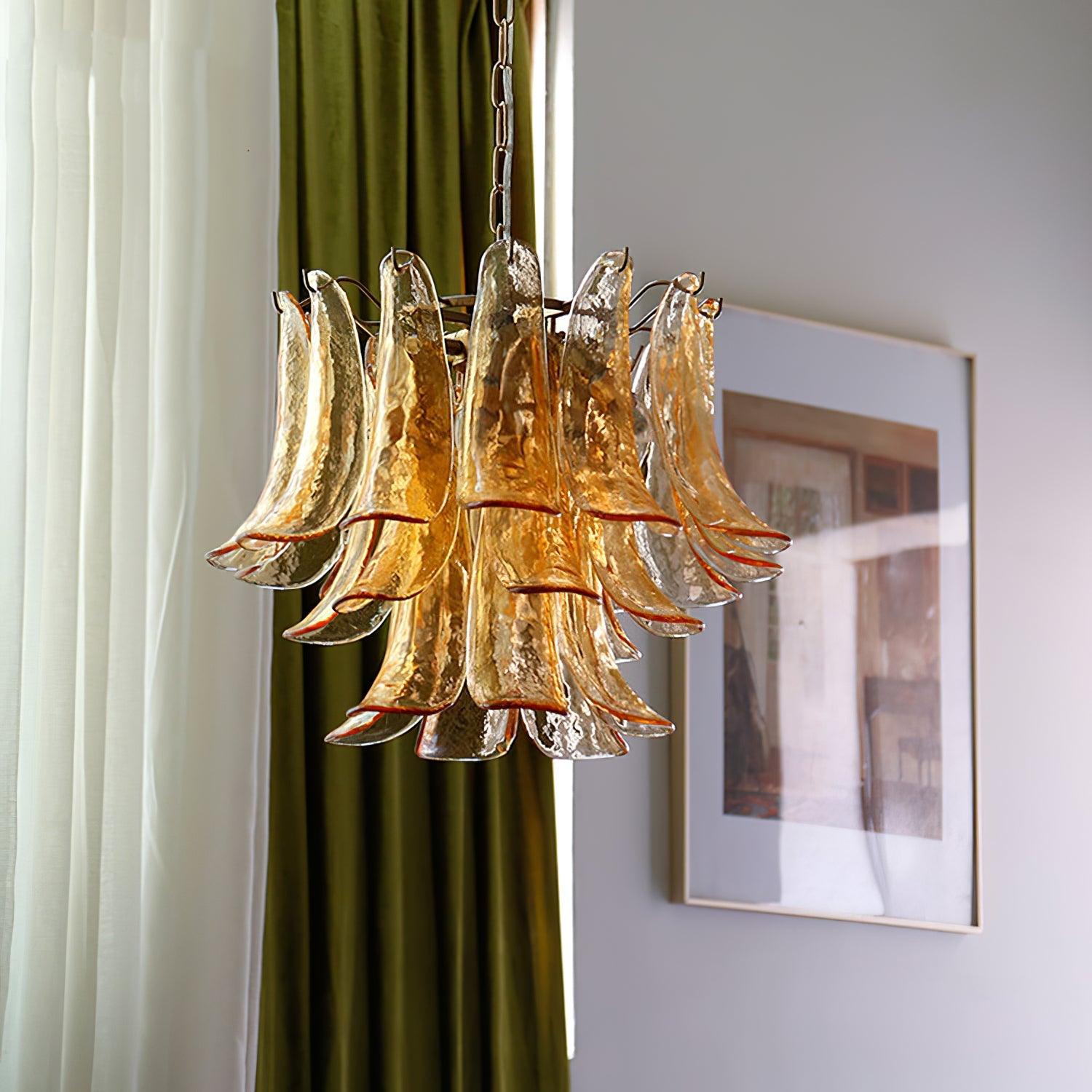 Aurora Chandelier Murano Glass Leaf Golden