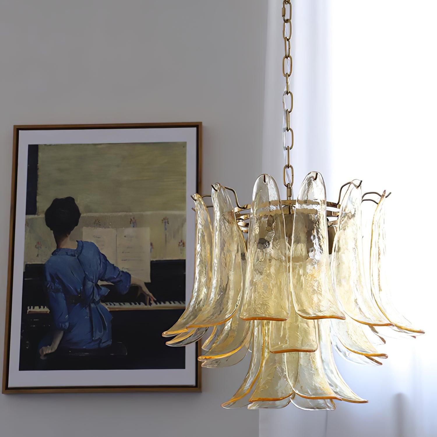 Aurora Chandelier Murano Glass Leaf Golden