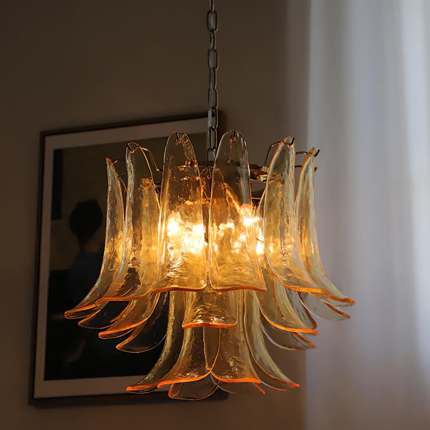Aurora Chandelier Murano Glass Leaf Golden