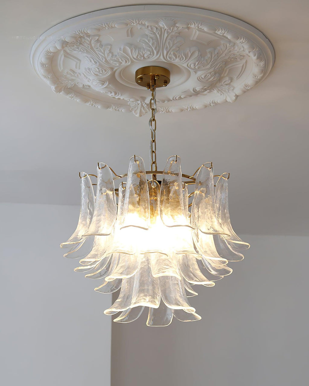 Aurora Chandelier Murano Glass Leaf Golden