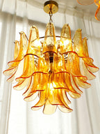 Aurora Chandelier Murano Glass Leaf Golden