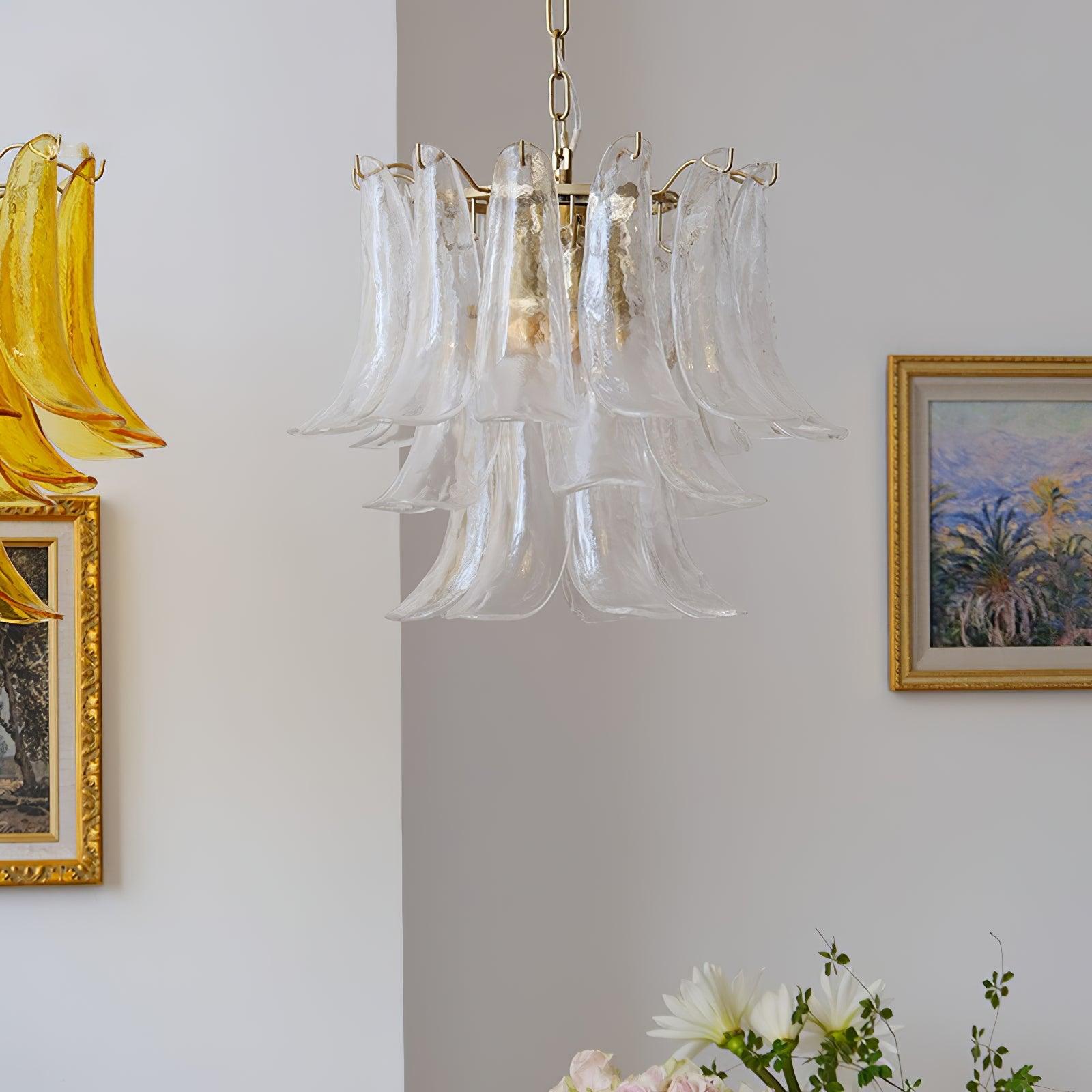 Aurora Chandelier Murano Glass Leaf Golden
