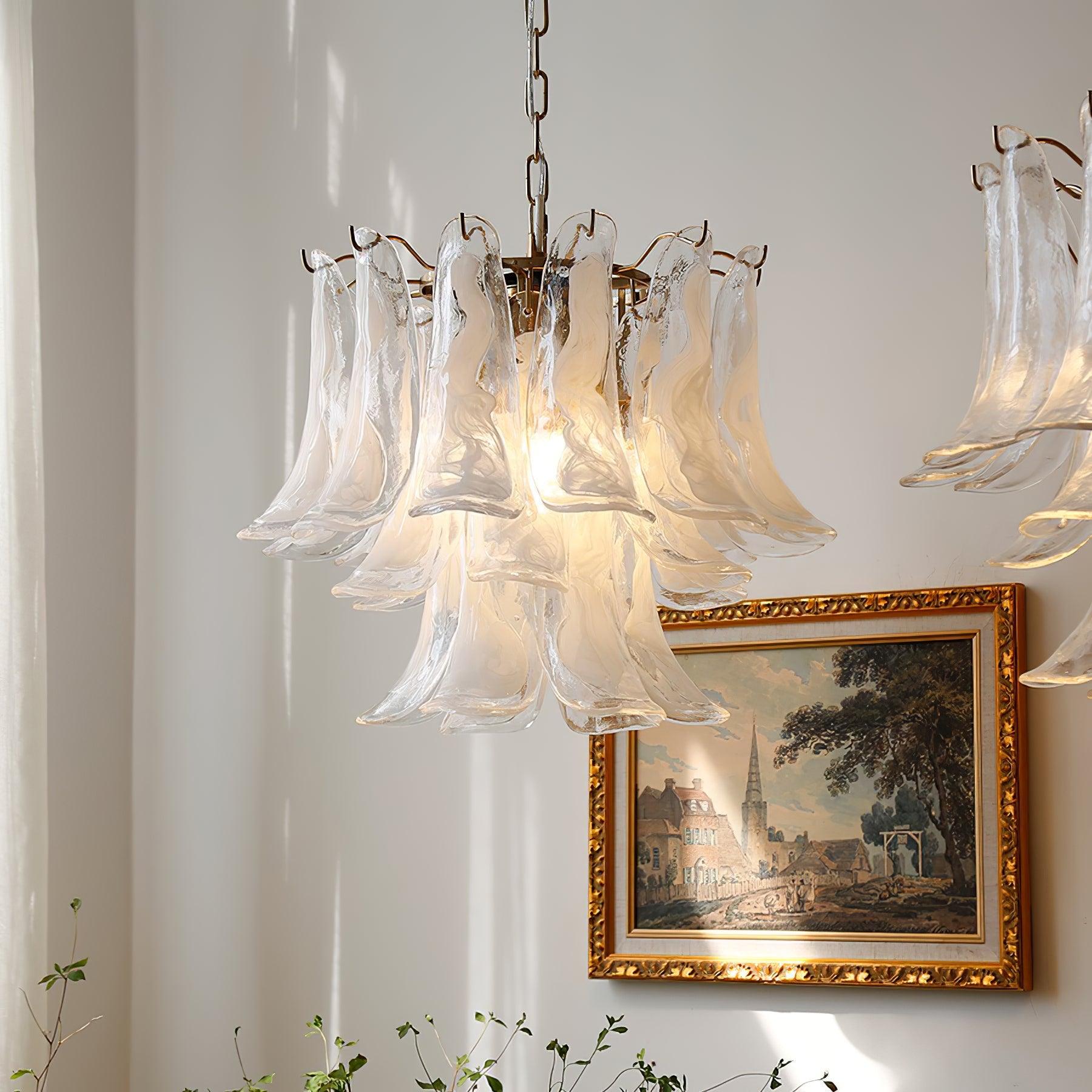 Aurora Chandelier Murano Glass Leaf Golden