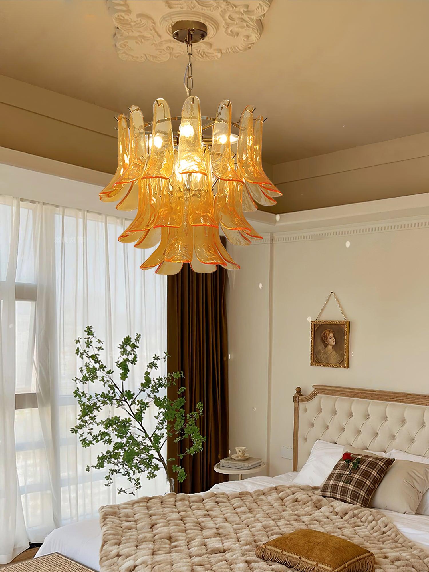 Aurora Chandelier Murano Glass Leaf Golden