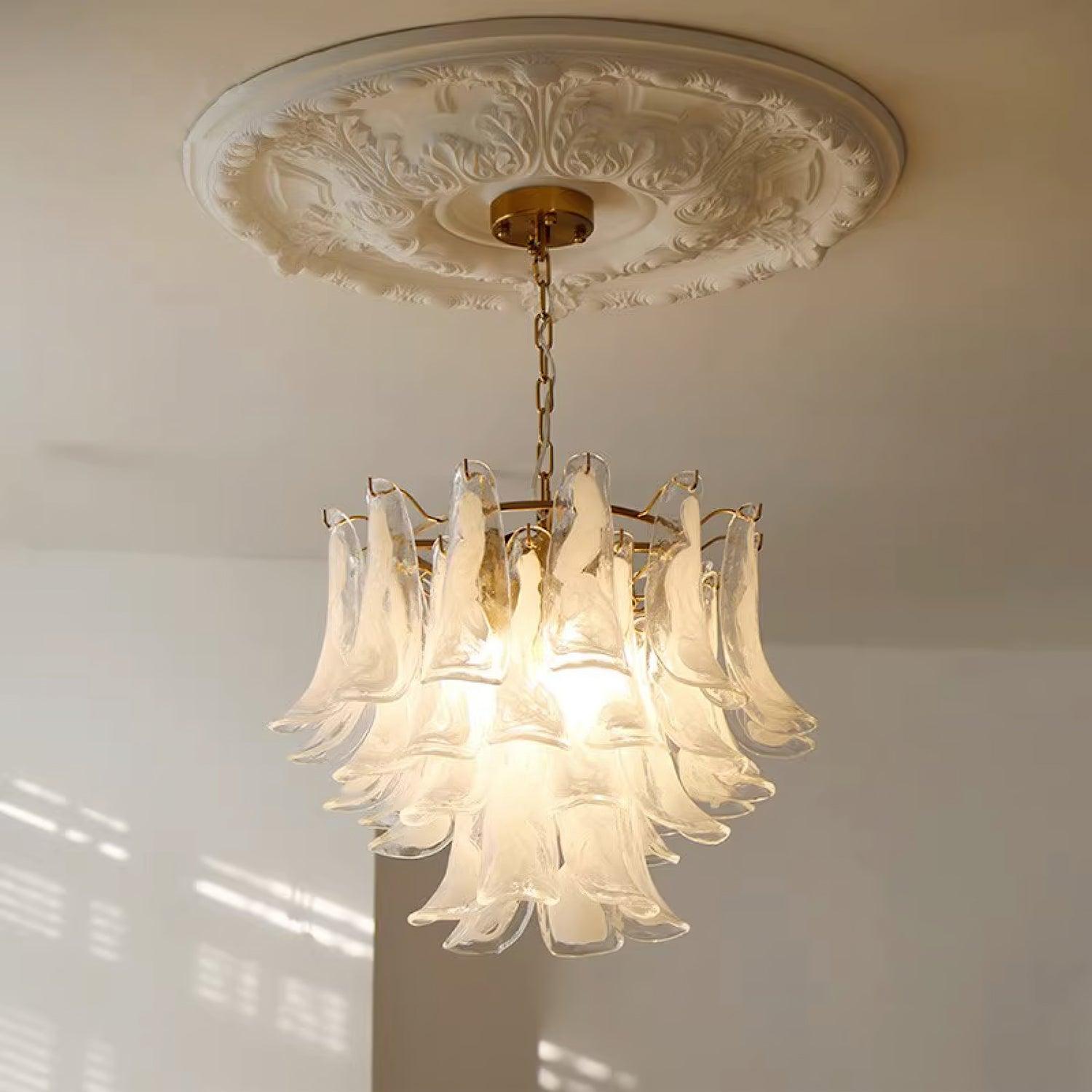 Aurora Chandelier Murano Glass Leaf Golden