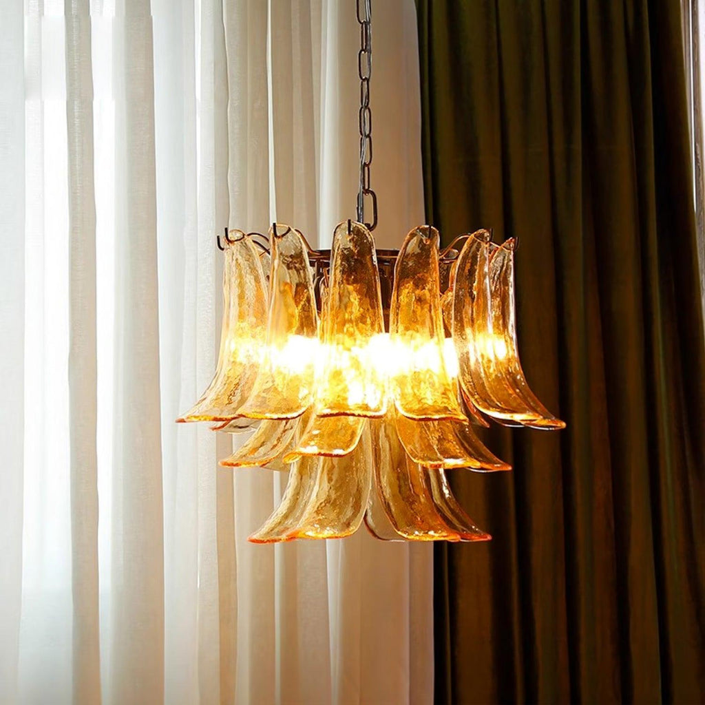 Aurora Chandelier Murano Glass Leaf Golden
