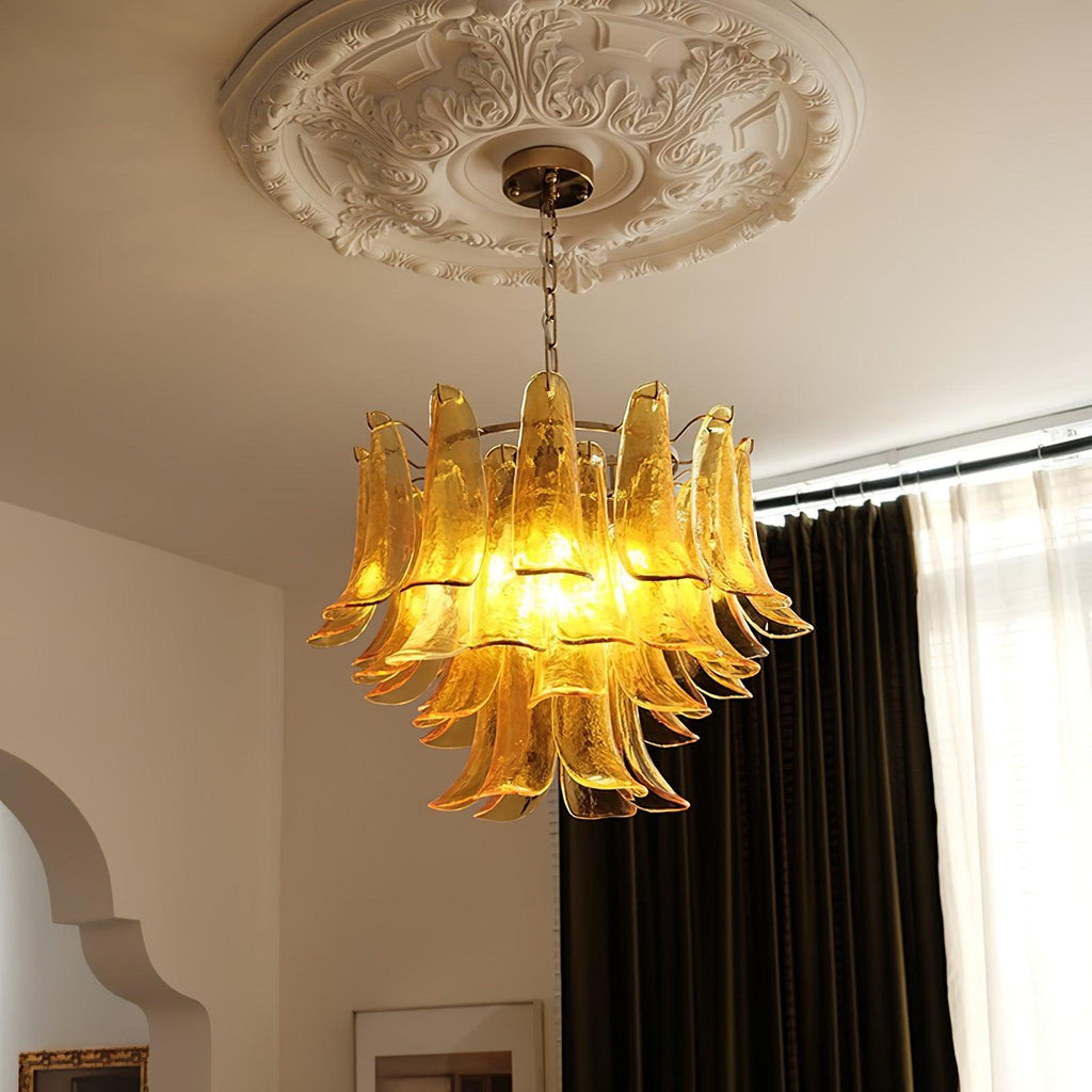 Aurora Chandelier Murano Glass Leaf Golden