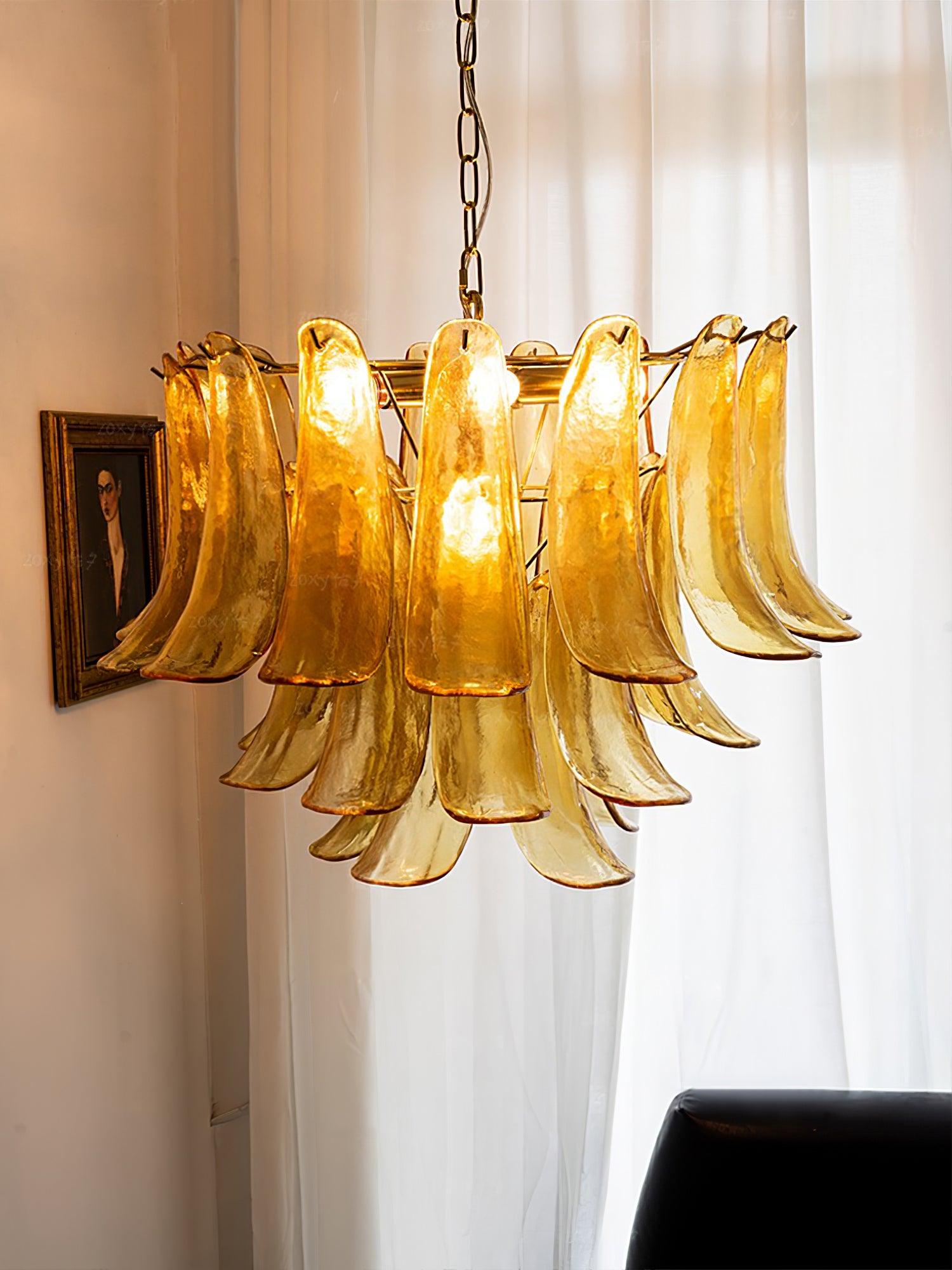 Aurora Chandelier Murano Glass Leaf Golden