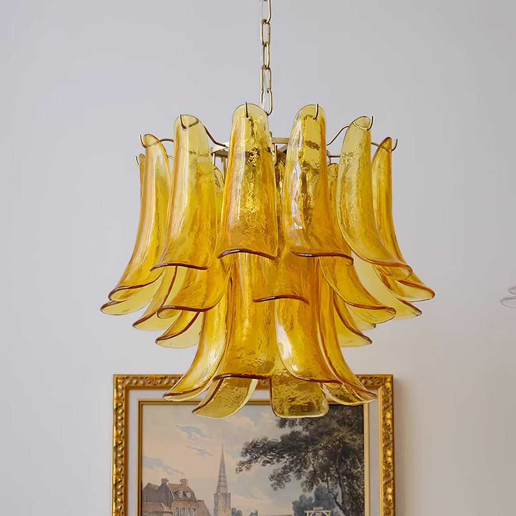 Aurora Chandelier Murano Glass Leaf Golden