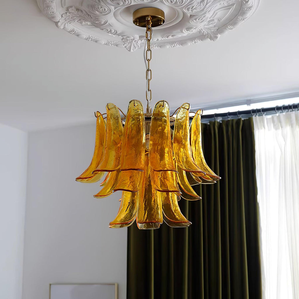 Aurora Chandelier Murano Glass Leaf Golden