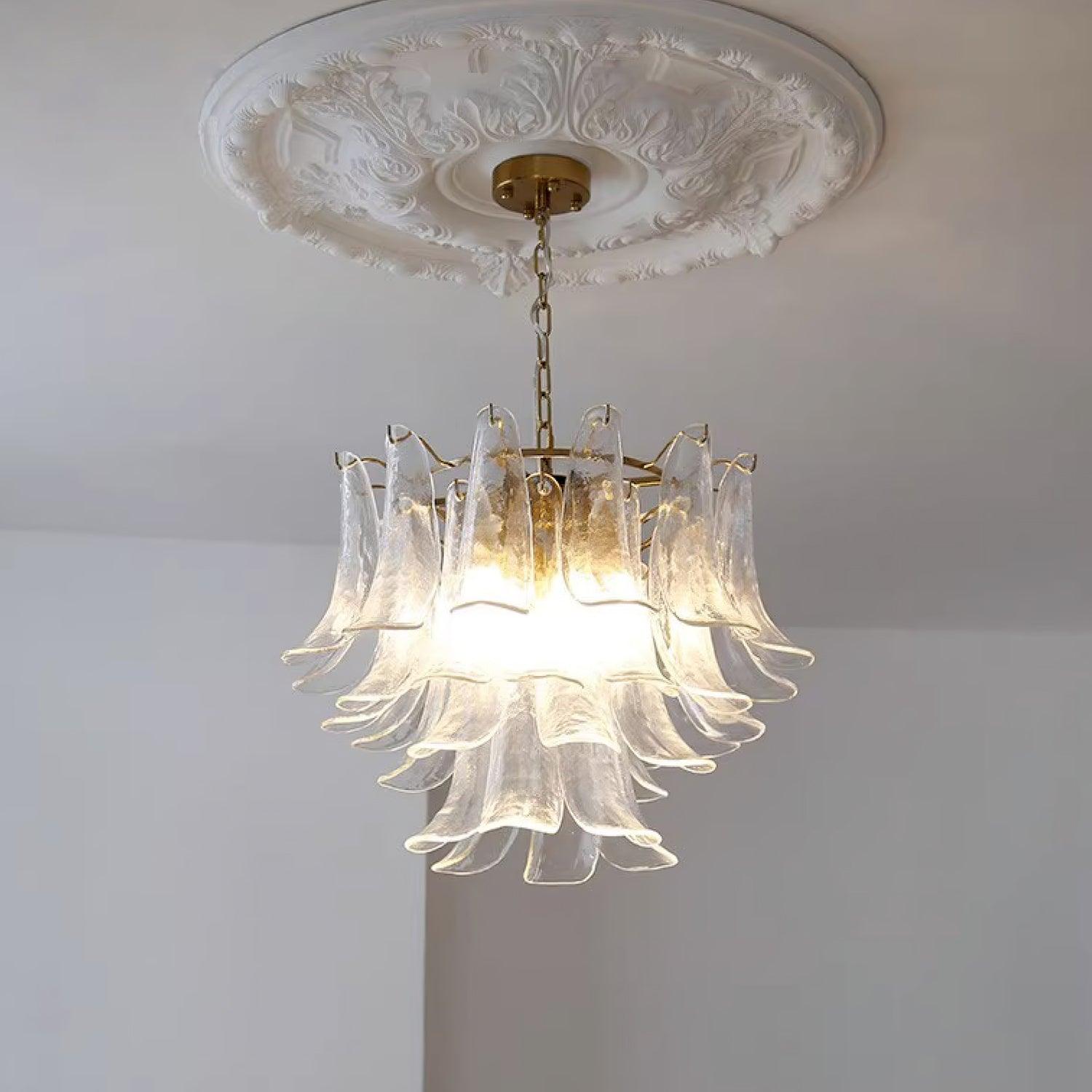 Aurora Chandelier Murano Glass Leaf Golden