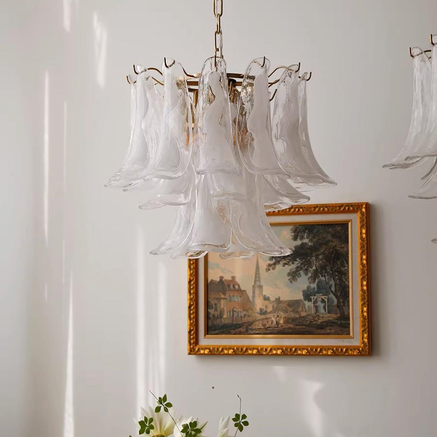 Aurora Chandelier Murano Glass Leaf Golden