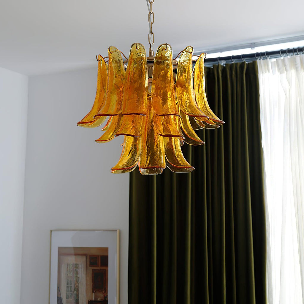 Aurora Chandelier Murano Glass Leaf Golden