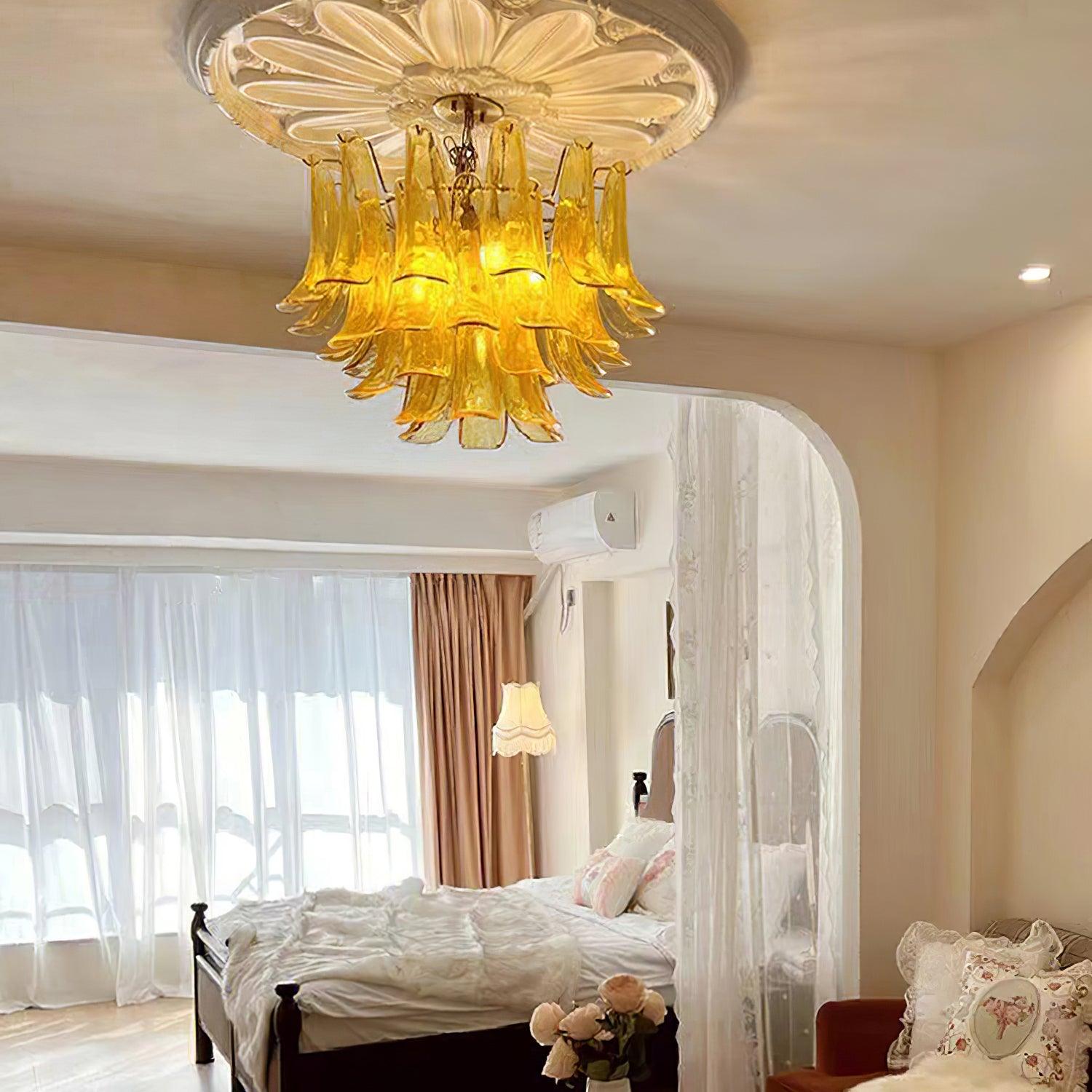 Aurora Chandelier Murano Glass Leaf Golden