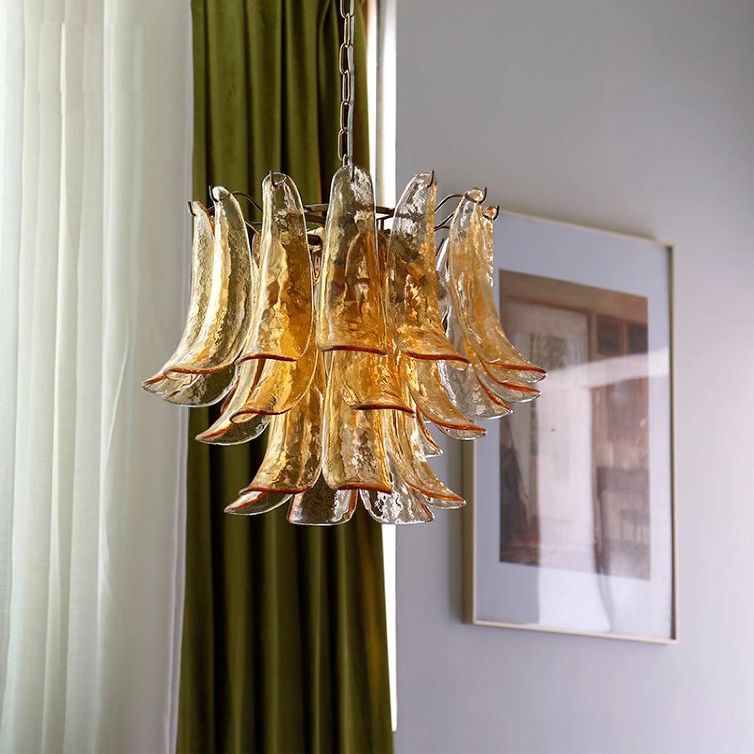 Aurora Chandelier Murano Glass Leaf Golden