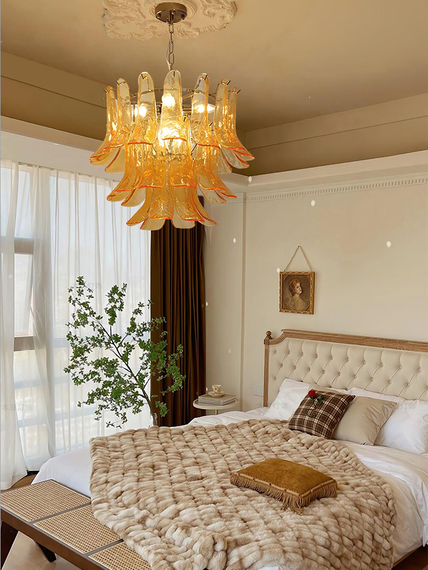Aurora Chandelier Murano Glass Leaf Golden