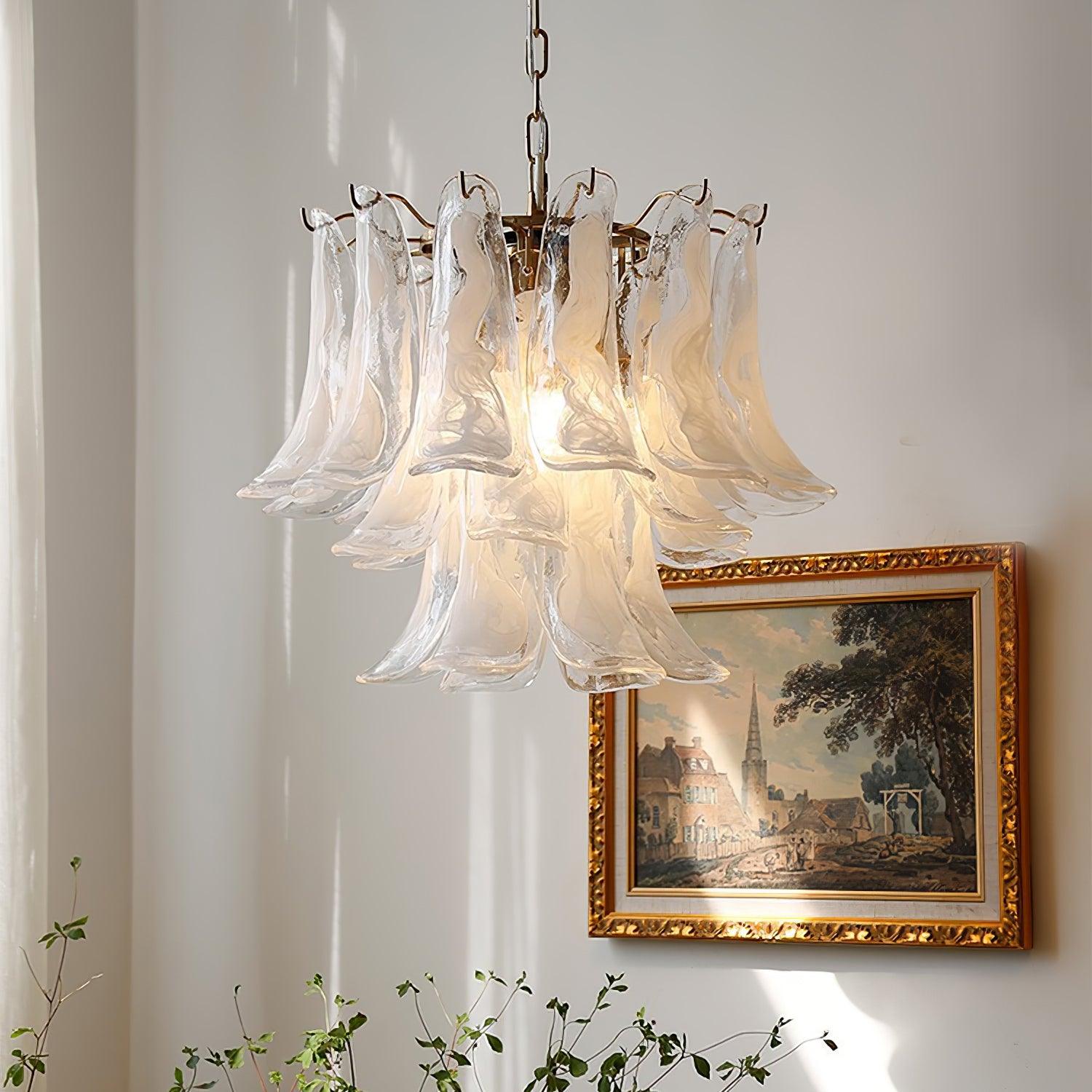 Aurora Chandelier Murano Glass Leaf Golden